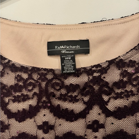 R&M Richards Plum Formal Lace Sequin Floral Sheath Dress 14W Mother of Bride - Picture 4 of 13